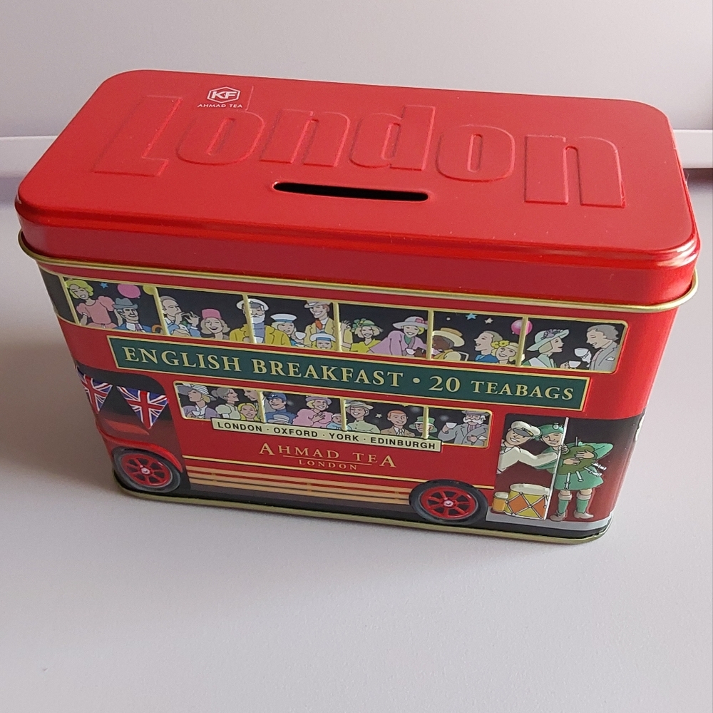 🌺 NEW Red Ahmad Tea London Tin Coin Bank